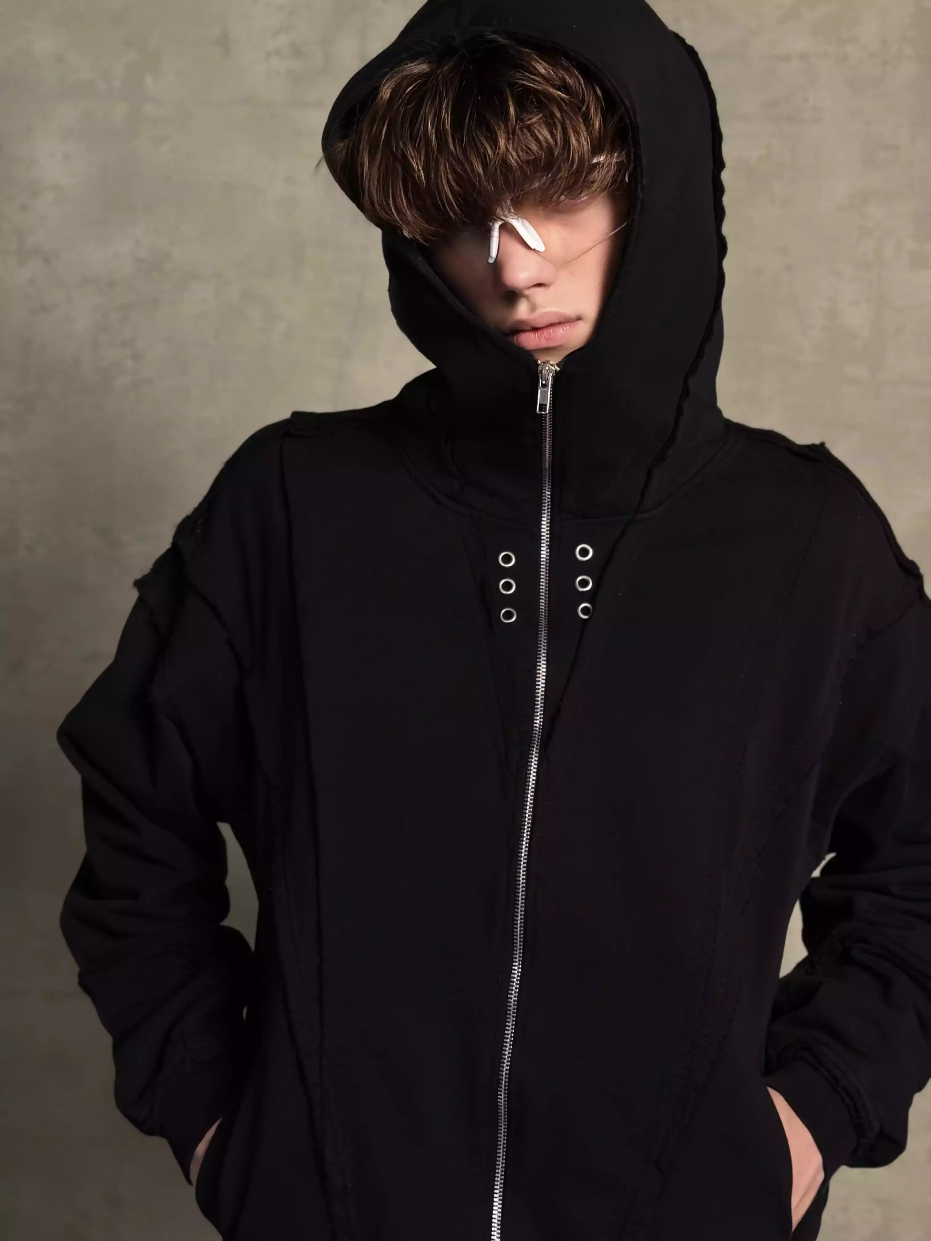 Black Cotton Zipper with Eyelets