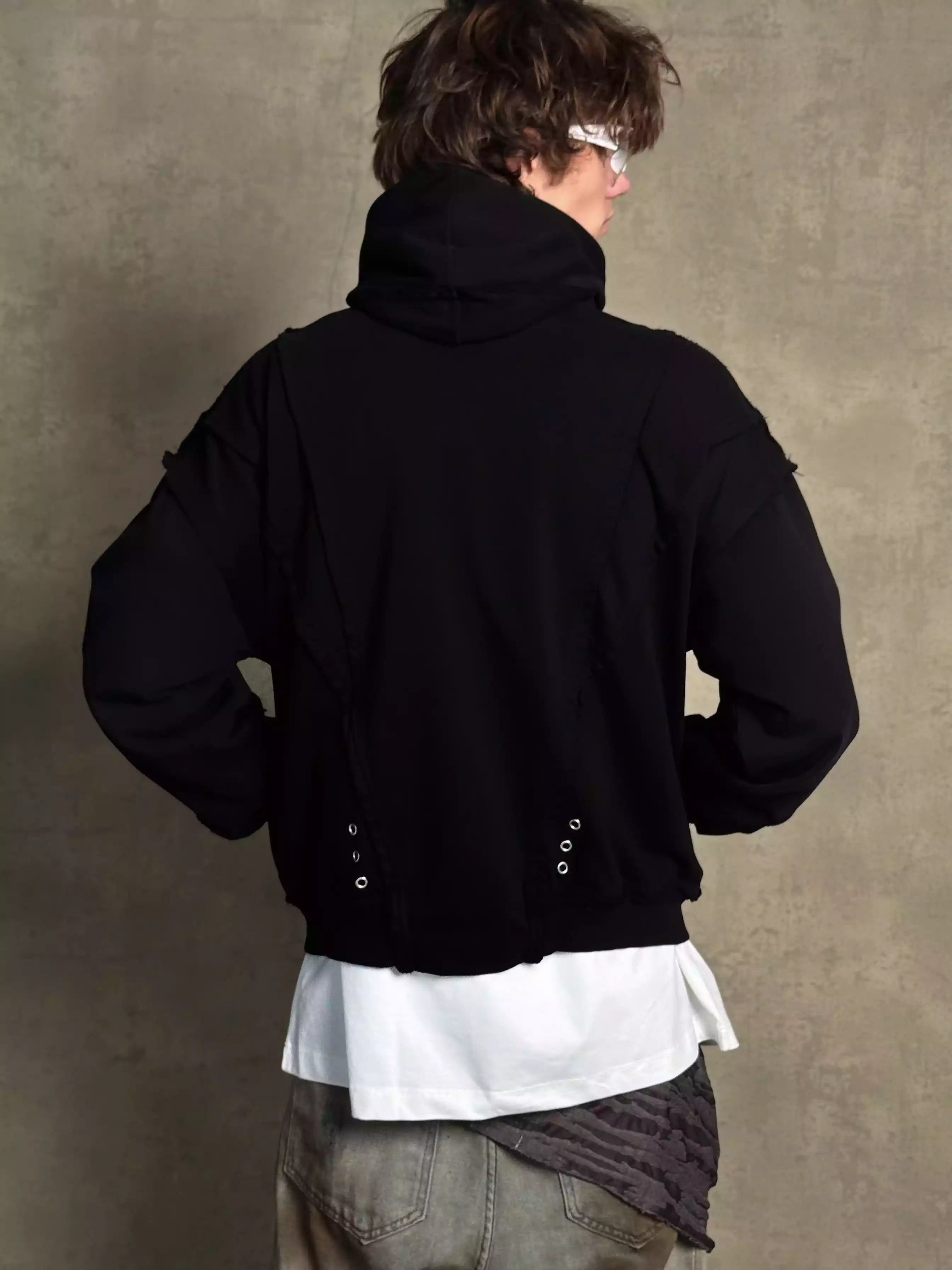 Black Cotton Zipper with Eyelets