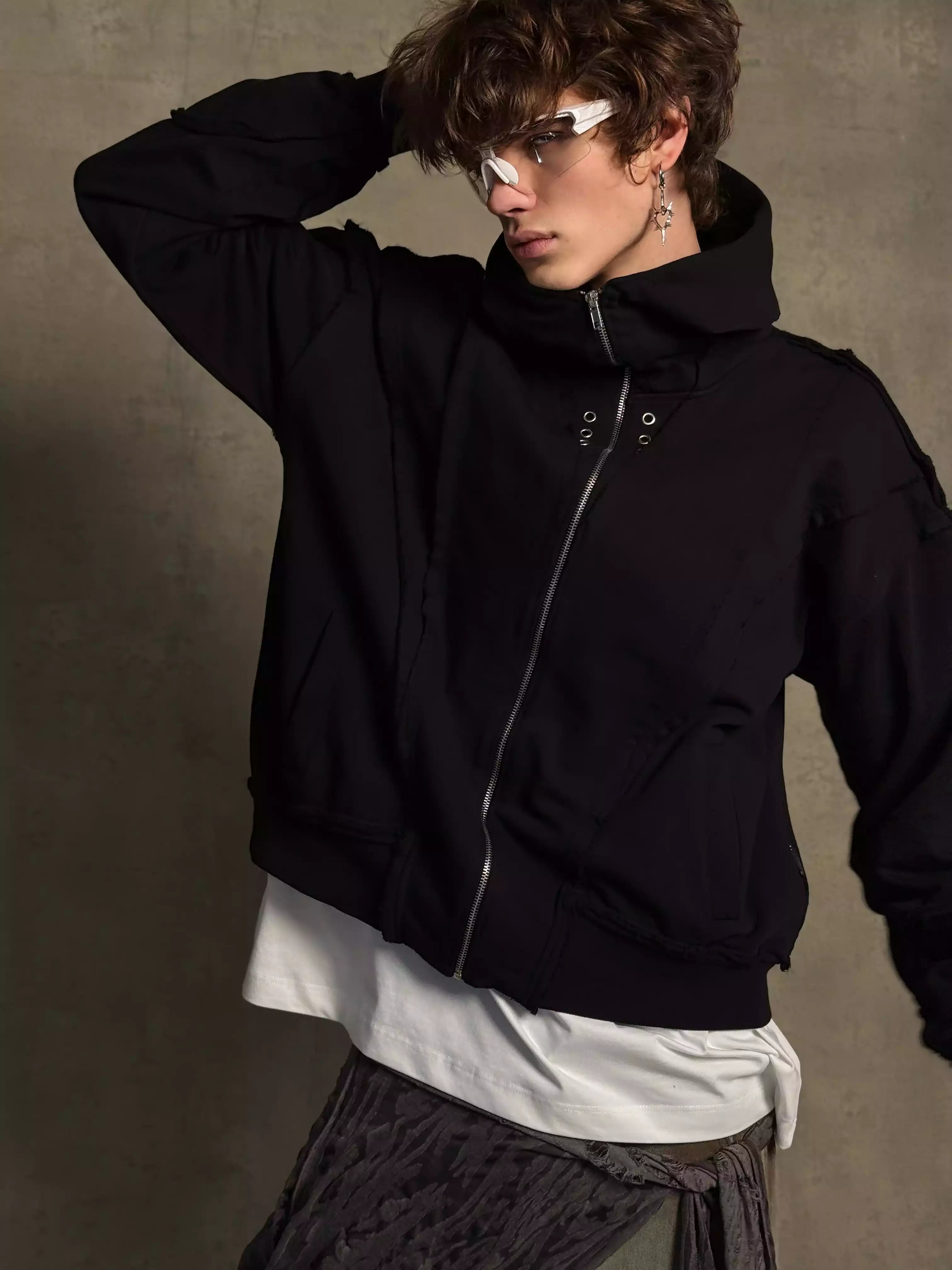 Black Cotton Zipper with Eyelets