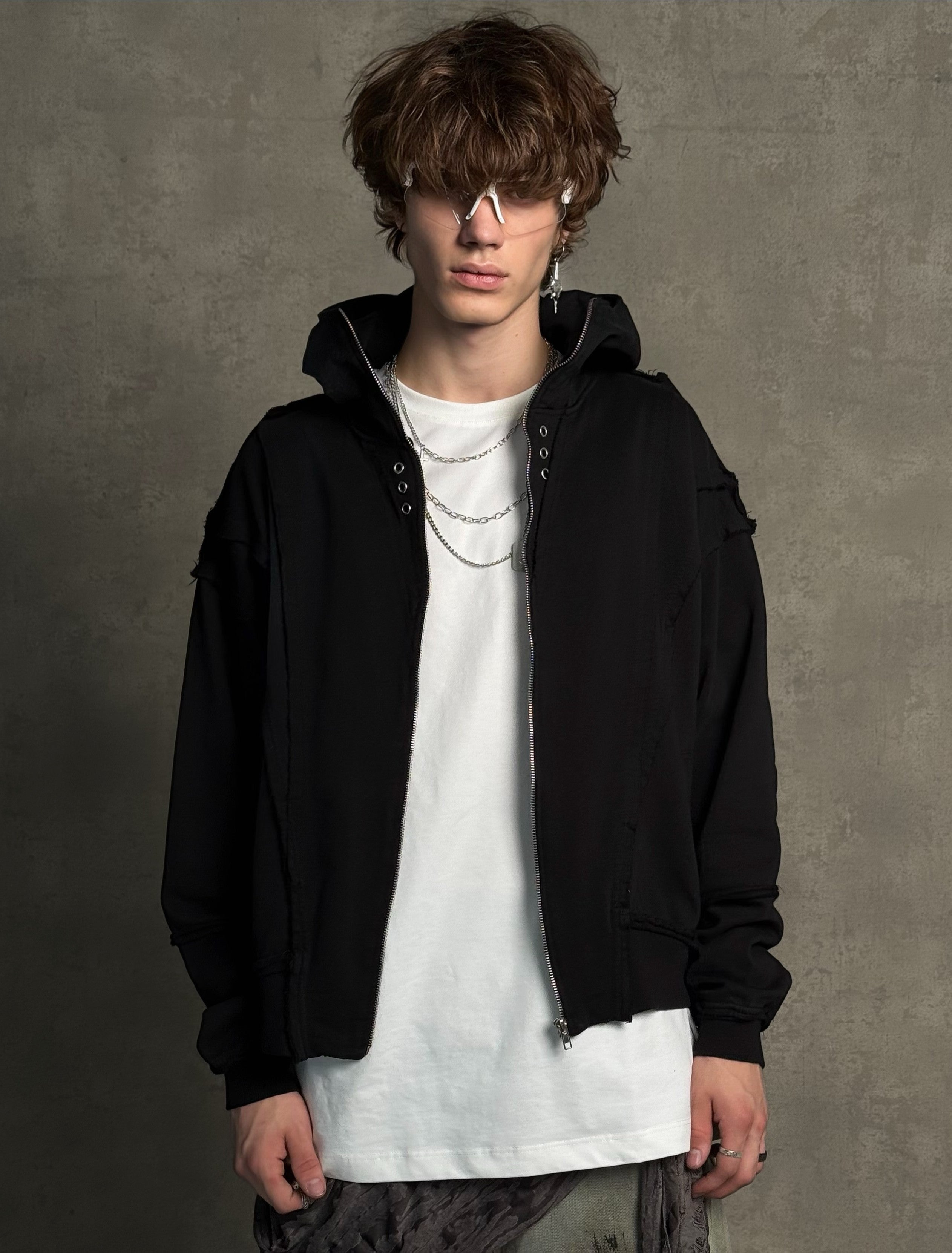 Black Cotton Zipper with Eyelets