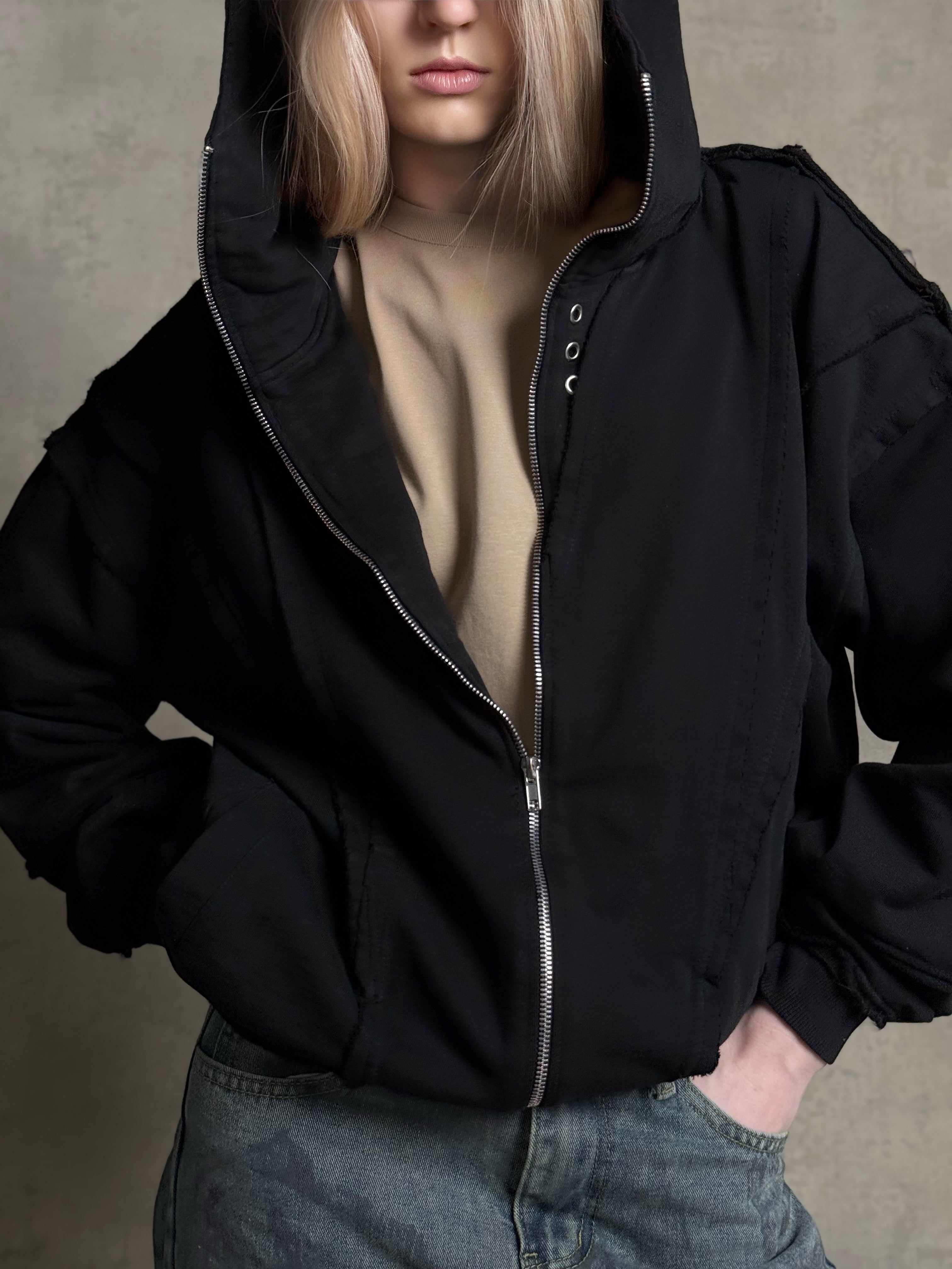 Black Cotton Zipper with Eyelets