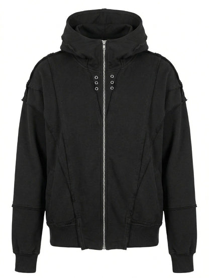 Black Cotton Zipper with Eyelets